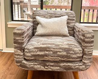 Ivory, brown & tan arm chair with wood legs