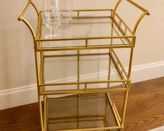 Brass & glass tea cart on wheels