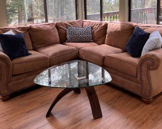 Microfiber brown sectional sofa with nail head trim