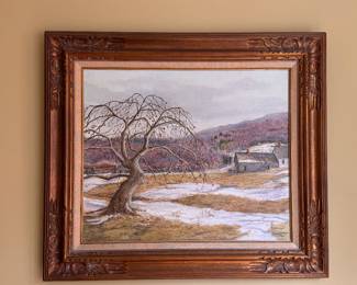 Tree & winter farm scene, oil on canvas, by L.S. Sinacola