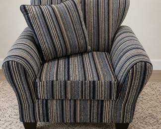 Striped club chair in blues, tan & grays