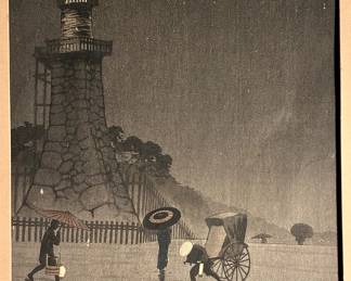 Original 1910 Woodblock Print, Kobayashi Kiyochika, “Rainy Night at Kudan Hill”