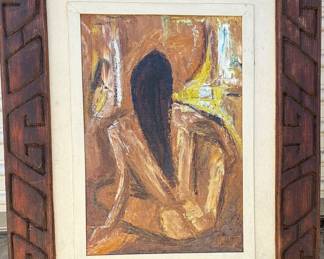 Original Oil on Board, Mid Century Nude Oil on Board by Aad Van Der Heyde
