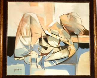 Original HESSAM ABRISHAM Oil on Canvas Abstract o/c Painting  - Reclining Woman