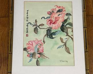 Pink Flowers; watercolor; by the late, local Cape Cod artist (and actress) Vivian Sweeting; framed