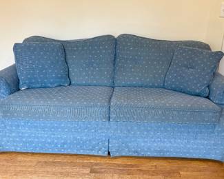 Blue sofa bed; good condition; pulls out to sleep two 