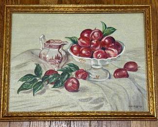 Red Cherries; oil; by the late, local Cape Cod artist (and actress) Vivian Sweeting; framed