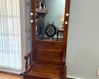 Solid Wood Entryway Hall Tree with Mirror