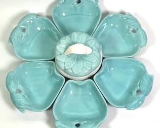 1950s California Pottery Turquoise Serving Dish Set