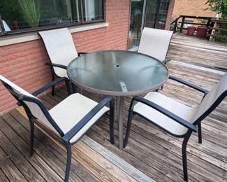 Patio Table and Four Stackable Sling Chairs