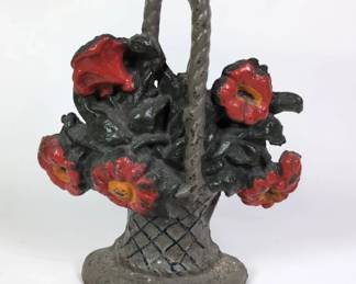 Cast Iron Flower Basket Door Stop, Vintage
