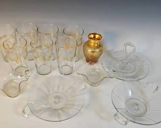 Vecchia Murano Vase, Gold Rimmed Glassware, and Other Pieces