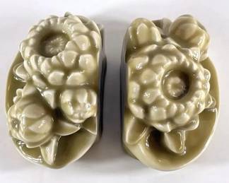 004 Early 20th Century Rookwood Pottery Lotus Flower Bookends