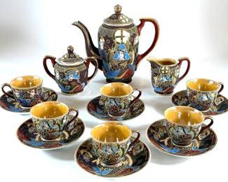 1940s Japanese Satsuma Moriage Geisha Porcelain Tea Set