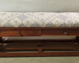 Wooden Upholstered Bench W Two Drawers