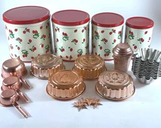 National Can Canister Set, Copper Molds  Measuring Cups, VTG
