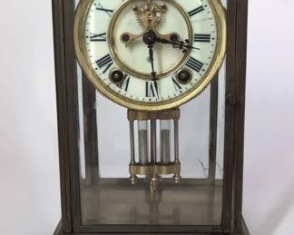 Ansonia Brass and Crystal Regulator Mantel Clock, Antique