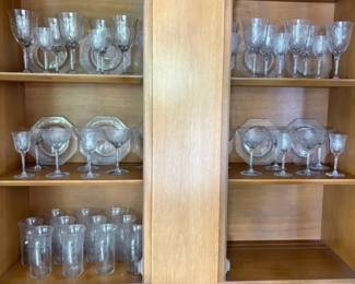 007 Floral Etched Crystal Stemware  Dessert Plates, Vintage