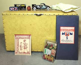 Big Yellow Toy Box With Toys, Vintage
