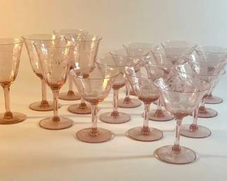 Pink Depression Glass Stemware, Vintage