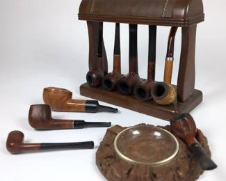 Briar Smoking Pipe Collection with Stand, Vintage