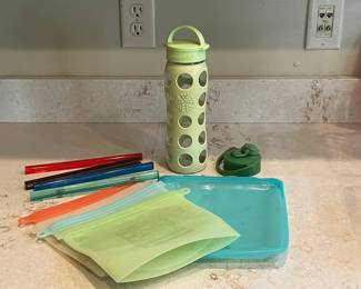Silicone storage and glass/silicone water bottle
