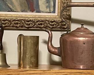 Antique English copper and brass tea kettle