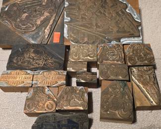 Antique Harley Davidson and other motorcycle printing blocks