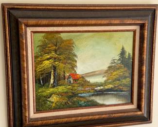 Framed artwork - Lake / cottage scene