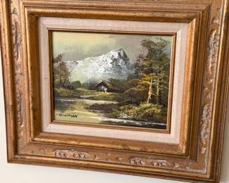 Vintage framed artwork - Mountain scene