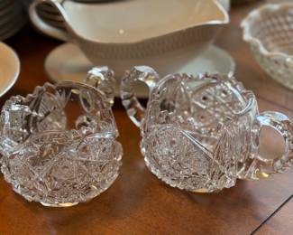 Cut glass cream and sugar set