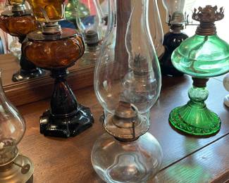 Amber Heart, Clear Glass and Green Oil Lamp