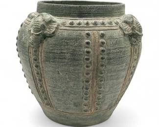 Lot 928  Pier 1 AsianStyle Pottery Vase With Elephant Head Motifs