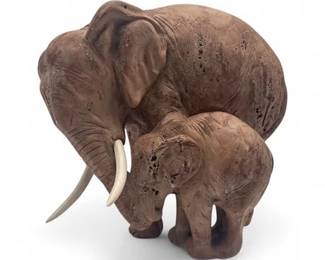 Lot 205  Thai Teak Wood Elephant Sculpture Titled Father And Son