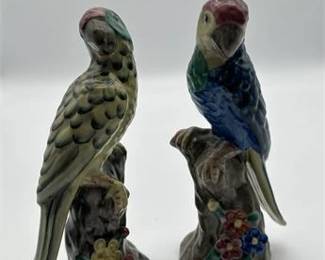 Lot 305  Pair Of Vintage MajolicaStyle Ceramic Parrot Figurines