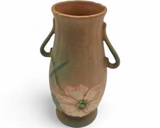 Lot 403  Vintage Weller Pottery Handled Vase From Wild Rose Collection 1930s