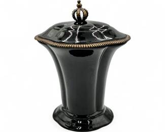 Lot 360  Black Ceramic Decorative Jar With A CrownShaped Finial