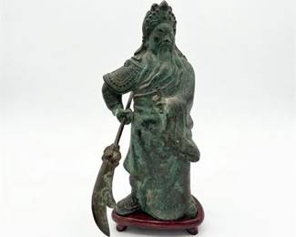 Lot 58  Chinese Bronze Guan Yu Figure on Wood Stand