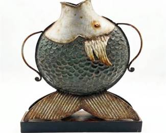 Lot 251  Decorative Metal FishForm Vase On Pedestal Base