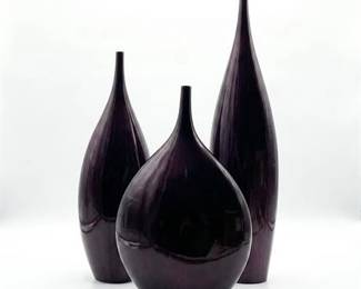 Lot 261  Set Of Three Purple Lacquered Teardrop Vases