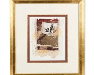 Lot 256  Marsh Scott Botanical MixedMedia Print In Gold Frame