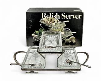 Lot 351  Vintage Leonard Silver Plate 3Tier Relish Server.