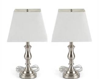 Lot 257  Pair of Brushed Nickel Table Lamps with Square Shades