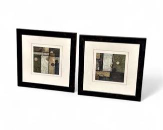 Lot 225  Pair Of Framed Contemporary Abstract Geometric Prints In Earth Tones