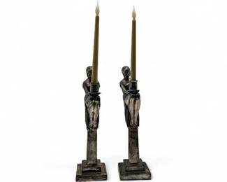 Lot 966  Pair Of Art Deco Style Bronze Candlesticks