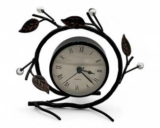 Lot 368  VintageStyle Metal Table Clock With Frame Of Metal Vines  Leaves