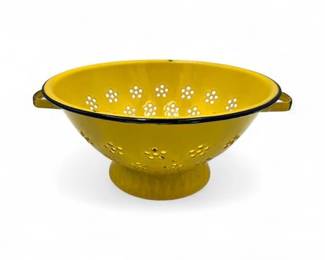 Lot 201  Vintage Yellow Enamel Colander With Black Trim