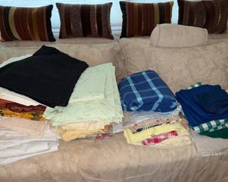 Assorted Linens and Decorative Pillows