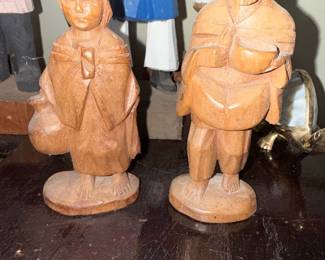 Vintage Hand Carved Wooden Couple Figurines