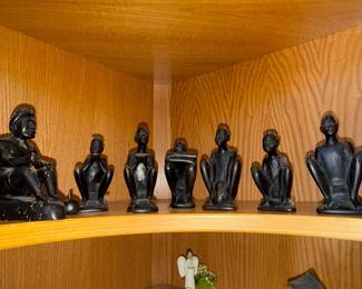 Set of 7 African Carved Ebony Wood Figures